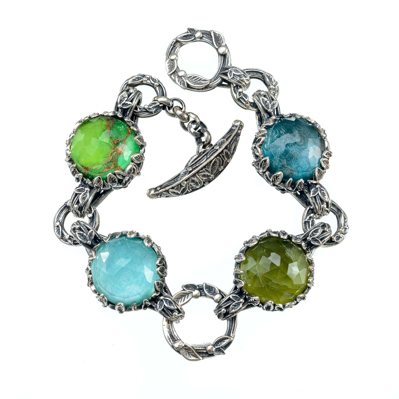 Cyclamen Flower Bracelet Multi Colored Quartz Stones Doublet Cocktail