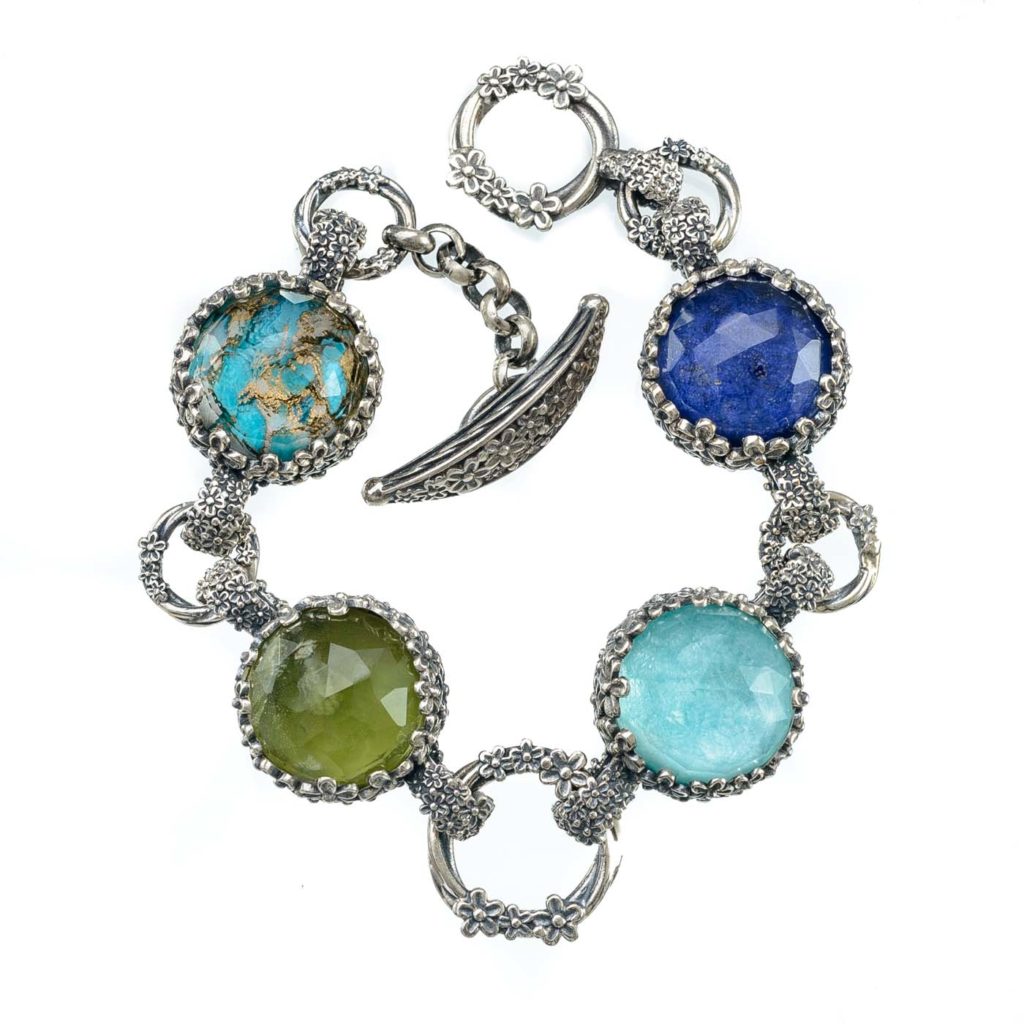 Anthemis Flower Bracelet Multi Colored Quartz Stones Doublet Cocktail