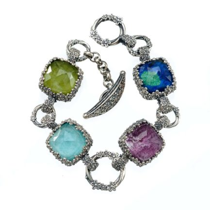 Anthemis Flower Bracelet Multi Colored Quartz Stones Doublet Cocktail