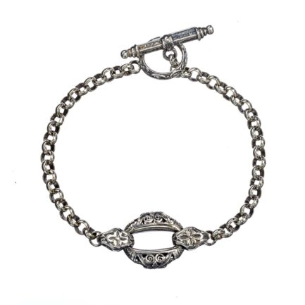 Byzantine Circle Link Chain Bracelet in Sterling Silver 925