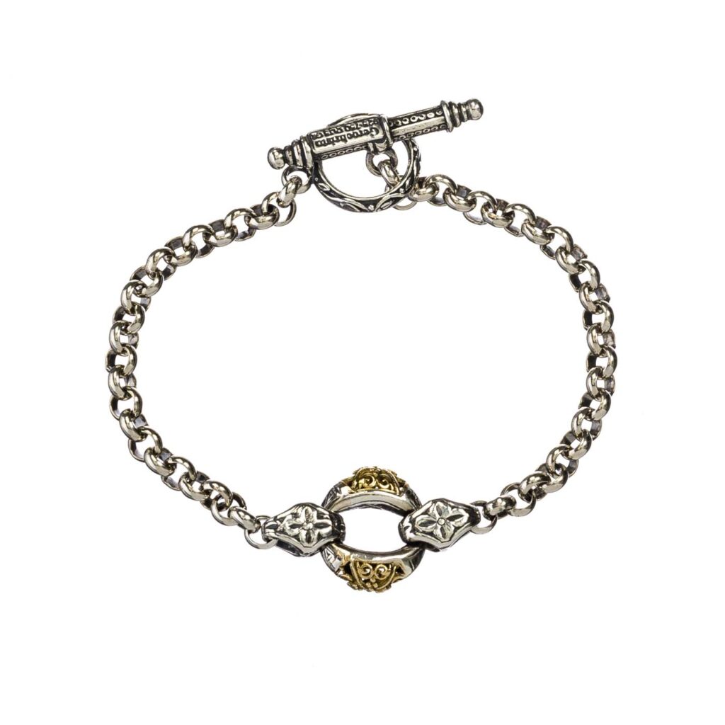 Byzantine Circle Link Chain Bracelet in Sterling Silver and 18k Gold