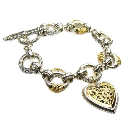Circle link Bracelet with Heart Charm in 18k Gold and Silver