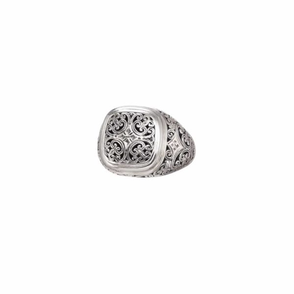 Filigree Square Shape Byzantine Cross Ring and Sterling Silver 925