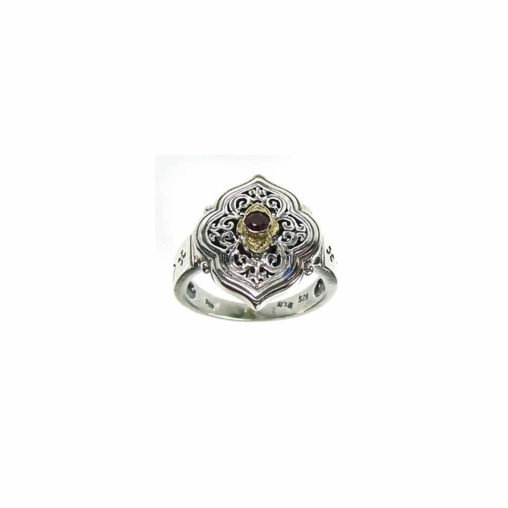Byzantine Ring for Women’s Ruby 18k Yellow Gold and Sterling Silver 925