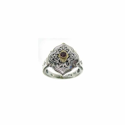 Byzantine Ring for Women’s Ruby 18k Yellow Gold and Sterling Silver 925