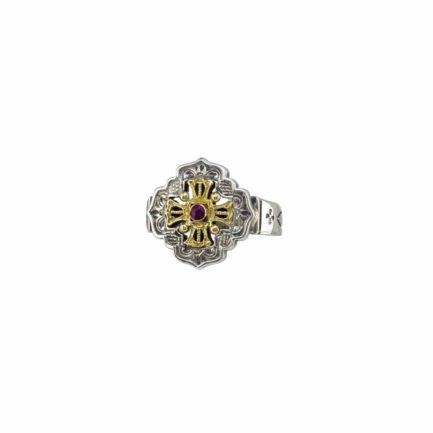 Byzantine Ring for Women’s Ruby 18k Yellow Gold and Sterling Silver 925