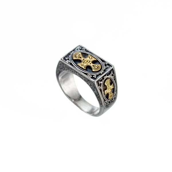 Men’s Triple Cross Band Byzantine Ring k18 Yellow Gold and Sterling Silver 925