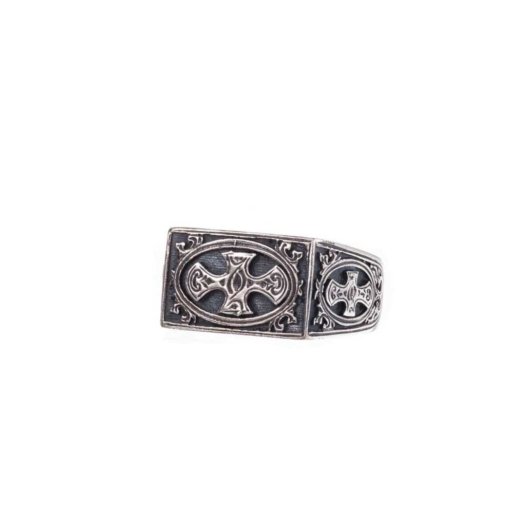 Men’s Triple Cross Band Byzantine Ring in Sterling Silver 925