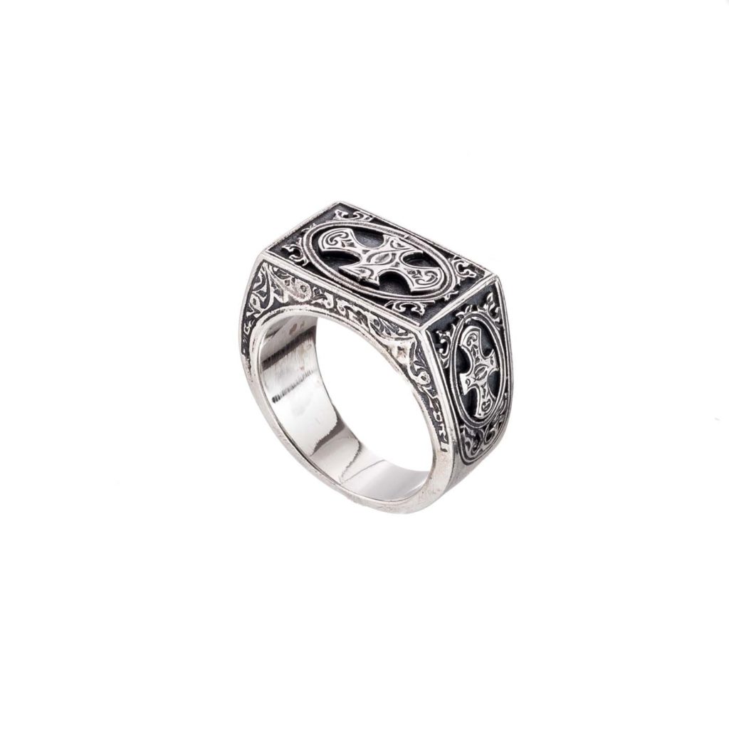 Men’s Triple Cross Band Byzantine Ring in Sterling Silver 925