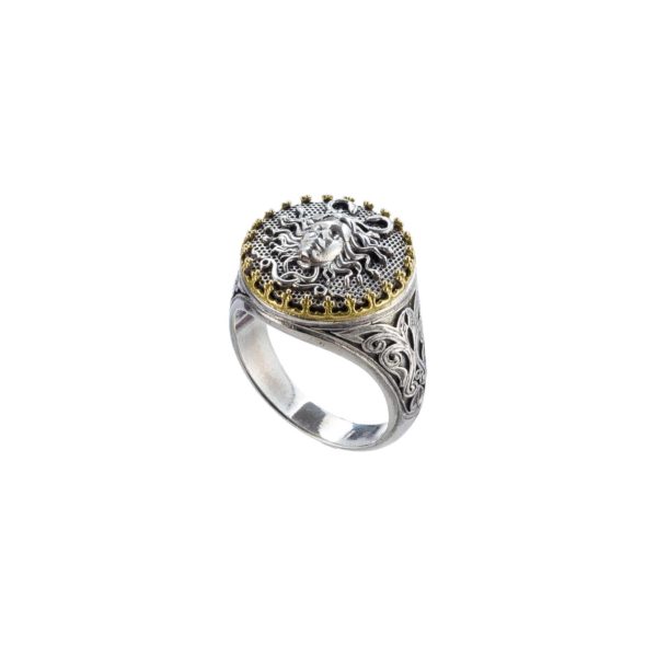 Medusa Ring Greek Mythology Handmade 18k Yellow Gold and Sterling Silver 925
