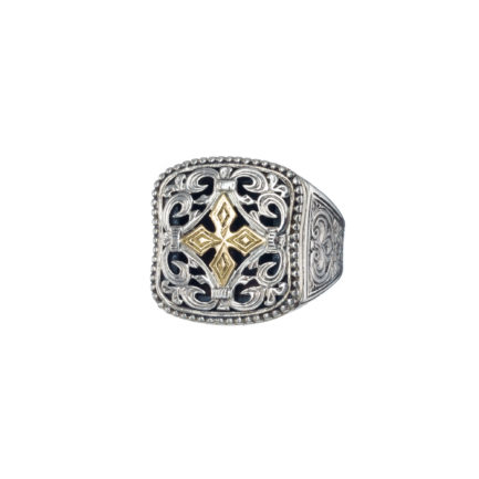 Byzantine Cross Ring for Men’s 18k Yellow Gold and Sterling Silver 925