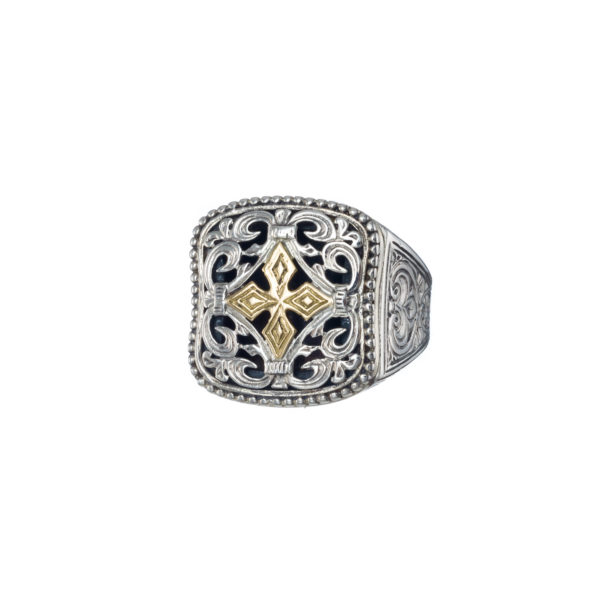 Byzantine Cross Ring for Men’s 18k Yellow Gold and Sterling Silver 925