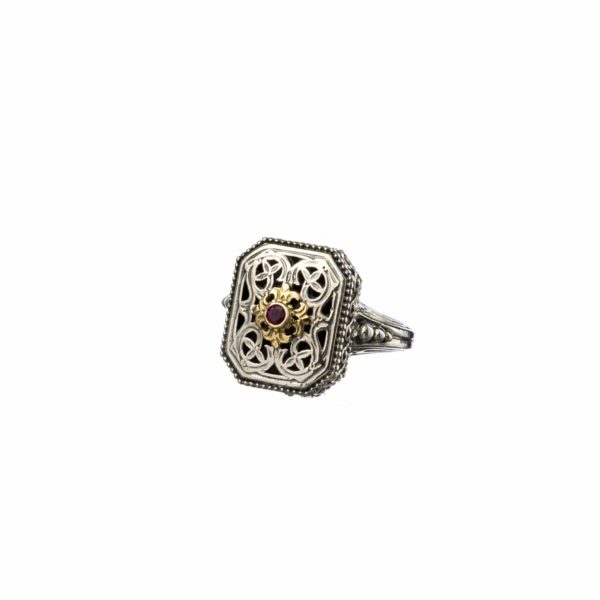 Byzantine Ring Ruby for Women’s 18k Yellow Gold and Silver 925