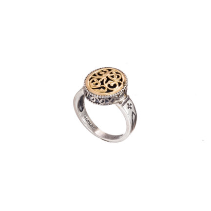 Oval Flower Byzantine Ring for Women’s 18k Yellow Gold and Silver 925