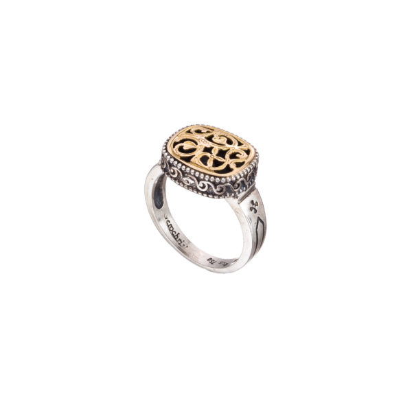 Flower Byzantine Ring for Women’s 18k Yellow Gold and Silver 925