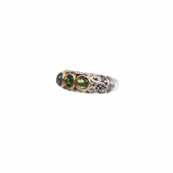Triple Stones Band Ring 18k Yellow Gold and Sterling Silver 925