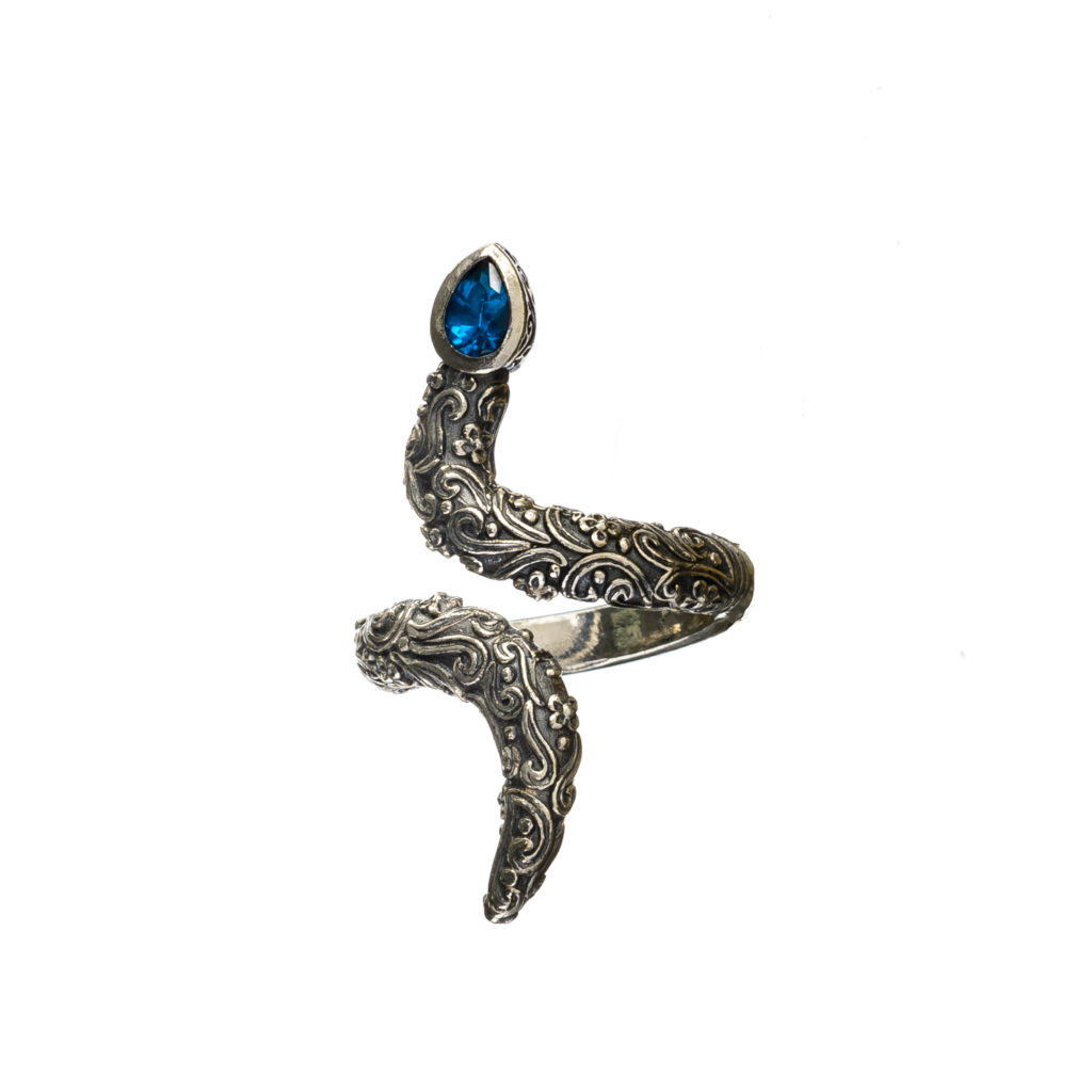 Long Finger Bling Snake Ring in Sterling Silver 925