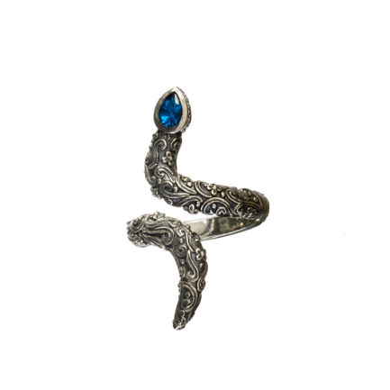 Long Finger Bling Snake Ring in Sterling Silver 925