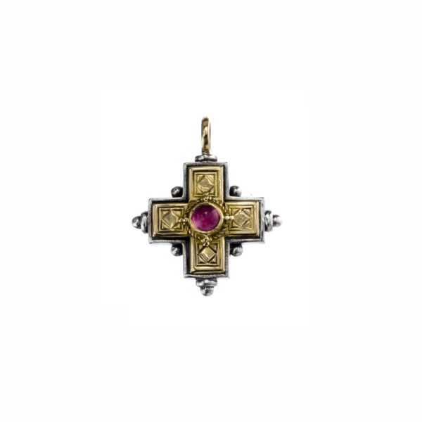 Byzantine Cross Pendant 18k Yellow Gold and Sterling Silver 925