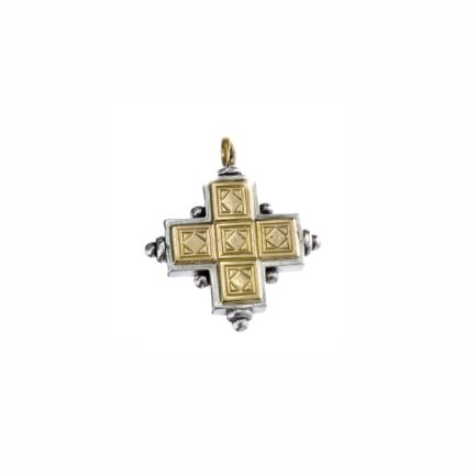 Byzantine Cross Pendant 18k Yellow Gold and Sterling Silver 925