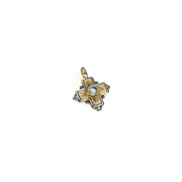 Byzantine Cross Pendant Garnet 18k Yellow Gold and Sterling Silver 925