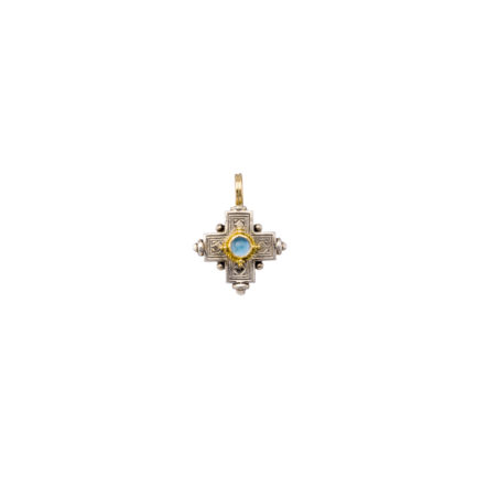Byzantine Cross Pendant Garnet 18k Yellow Gold and Sterling Silver 925