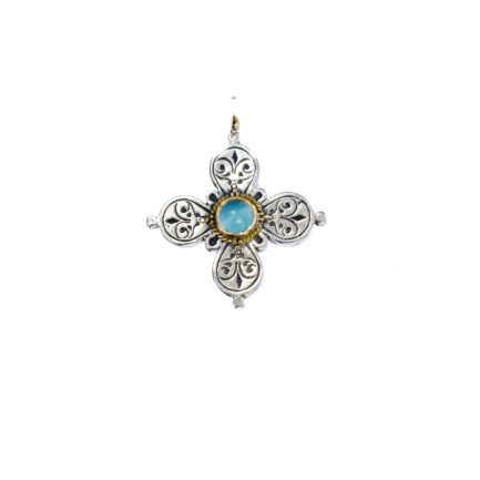 Byzantine Cross Pendant 18k Yellow Gold and Sterling Silver 925
