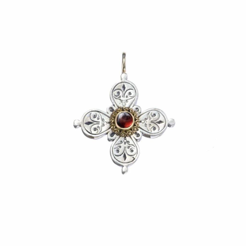 Byzantine Cross Pendant 18k Yellow Gold and Sterling Silver 925