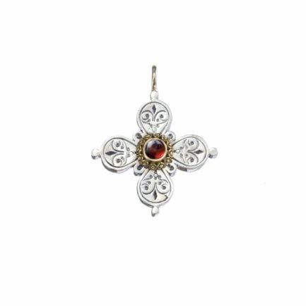 Byzantine Cross Pendant 18k Yellow Gold and Sterling Silver 925