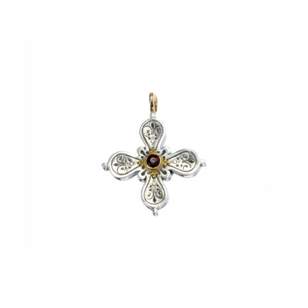 Byzantine Cross Pendant 18k Yellow Gold and Sterling Silver 925
