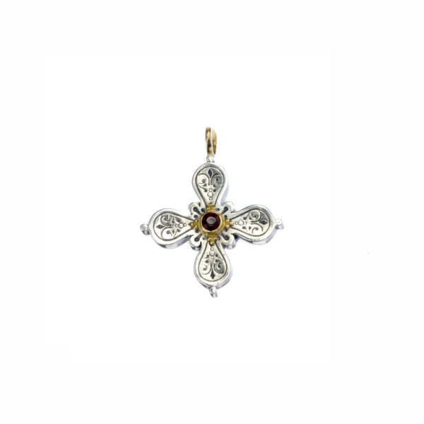 Byzantine Cross Pendant 18k Yellow Gold and Sterling Silver 925