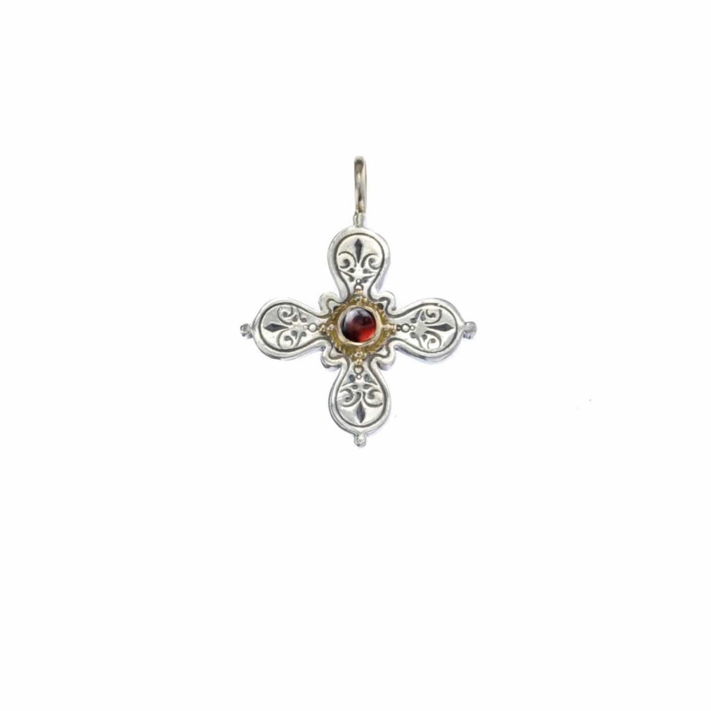 Byzantine Cross Pendant 18k Yellow Gold and Sterling Silver 925
