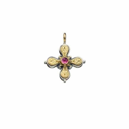 Byzantine Cross Pendant 18k Yellow Gold and Sterling Silver 925