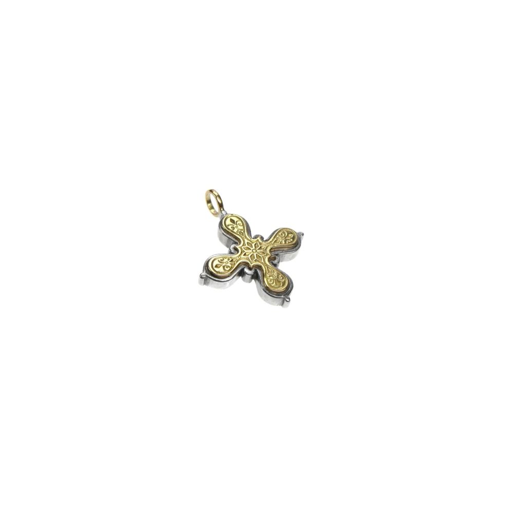 Byzantine Cross Pendant 18k Yellow Gold and Sterling Silver 925