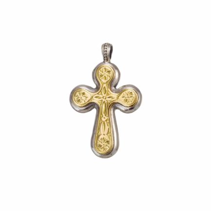 Byzantine Cross Pendant 18k Yellow Gold and Sterling Silver 925