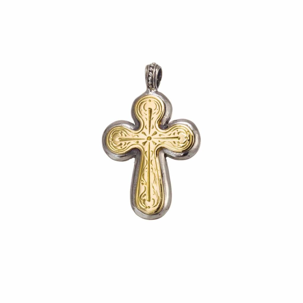 Byzantine Cross Pendant 18k Yellow Gold and Sterling Silver 925