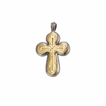 Byzantine Cross Pendant 18k Yellow Gold and Sterling Silver 925