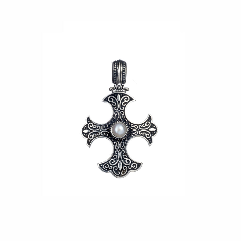 Gothic Handmade Cross Pendant Pearl in Sterling Silver 925