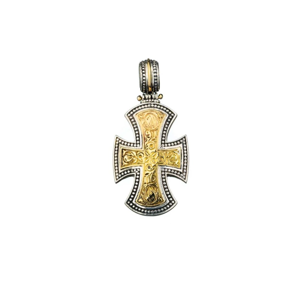 Maltese Men’s Cross Pendant 18k Yellow Gold and Sterling Silver 925
