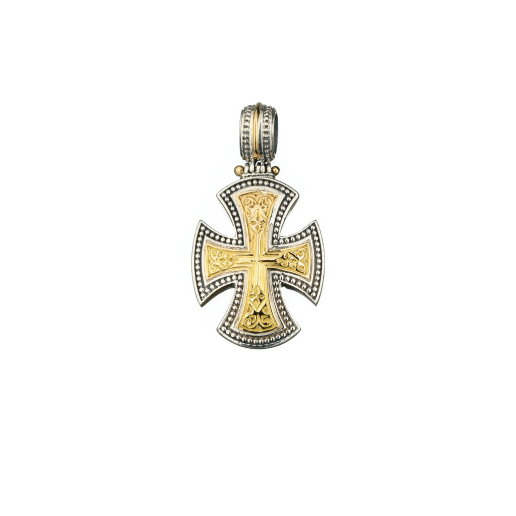 Maltese Men’s Cross Pendant 18k Yellow Gold and Sterling Silver 925