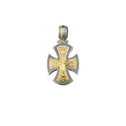 Maltese Men’s Cross Pendant 18k Yellow Gold and Sterling Silver 925
