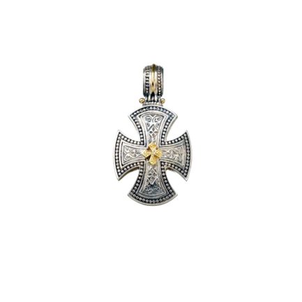 Maltese Men’s Cross Pendant 18k Yellow Gold and Sterling Silver 925