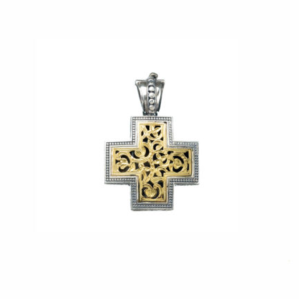 Byzantine Cross Pendant 18k Yellow Gold and Sterling Silver 925