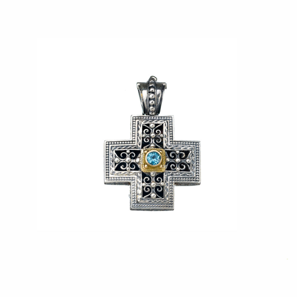 Byzantine Cross Pendant 18k Yellow Gold and Sterling Silver 925