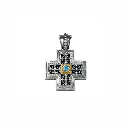 Byzantine Cross Pendant 18k Yellow Gold and Sterling Silver 925