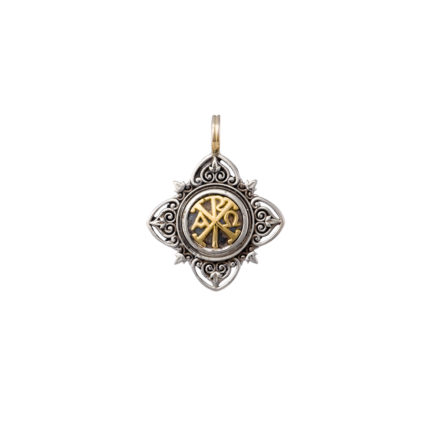 Chi-Rho Cross Pendant Byzantine 18k Yellow Gold and Sterling Silver 925