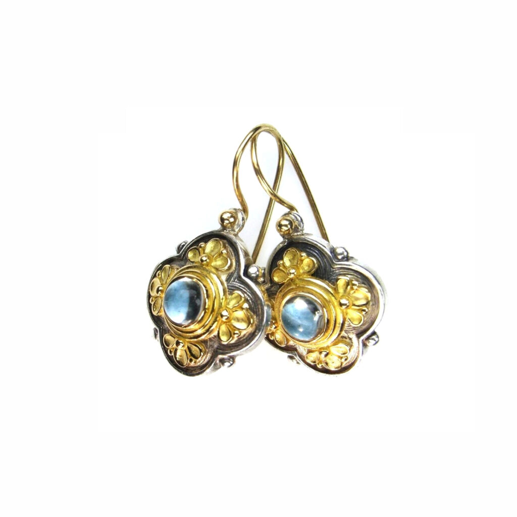 Flower Earrings in k18 Gold and Silver 1020 aqua