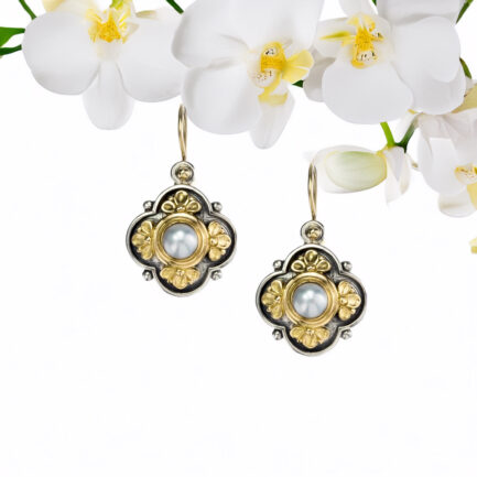 Flower Earrings in k18 Gold and Silver pearls 1020