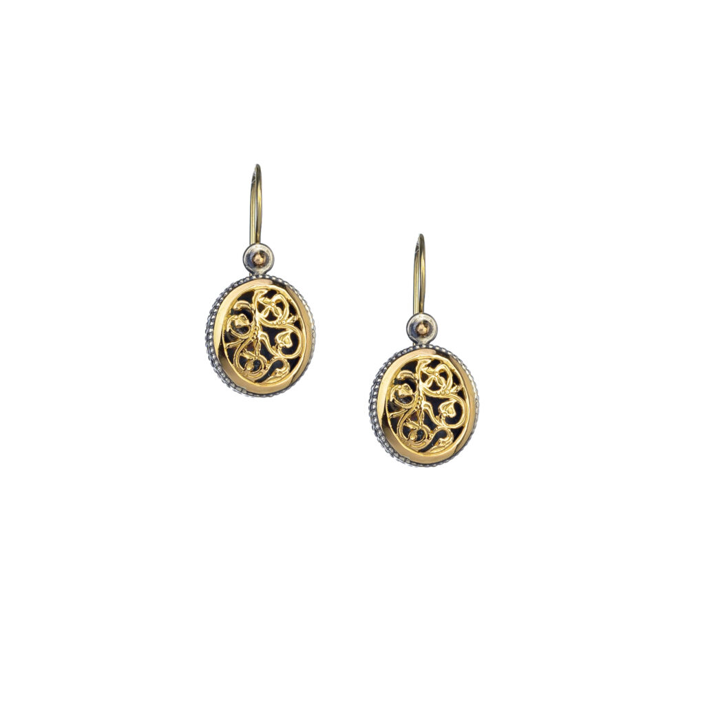 Oval Small Earrings in k18 Yellow Gold and Sterling Silver 925
