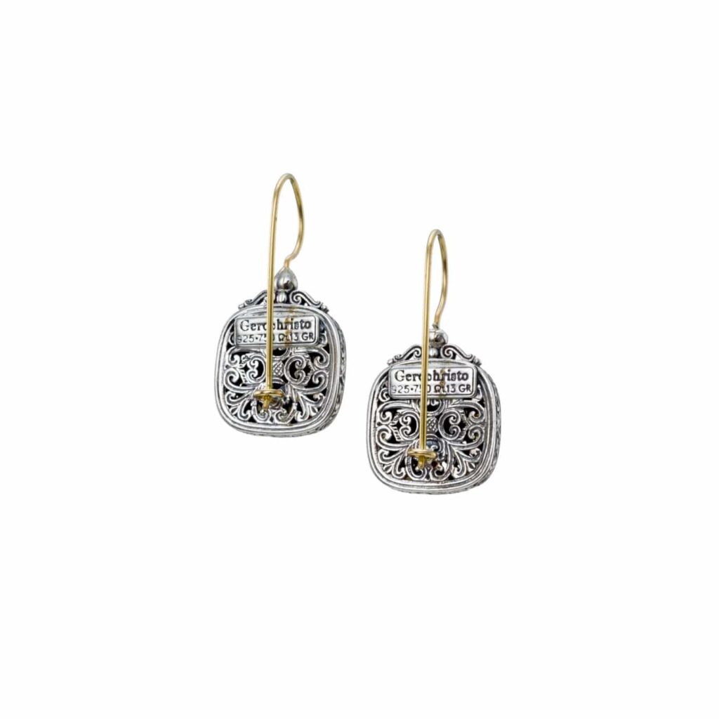 Square Earrings in k18 Yellow Gold and Sterling Silver 925
